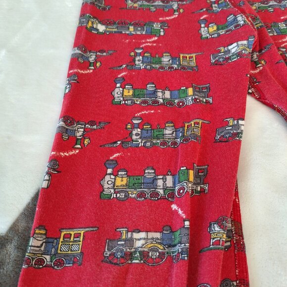 Hanna Andersson Size US 10‎ EU 140 Organic Cotton Long John Pajamas Red Trains - Picture 4 of 11